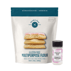 Package of Nicole's Best gluten-free multipurpose flour with a bottle of xanthan gum for optimal baking